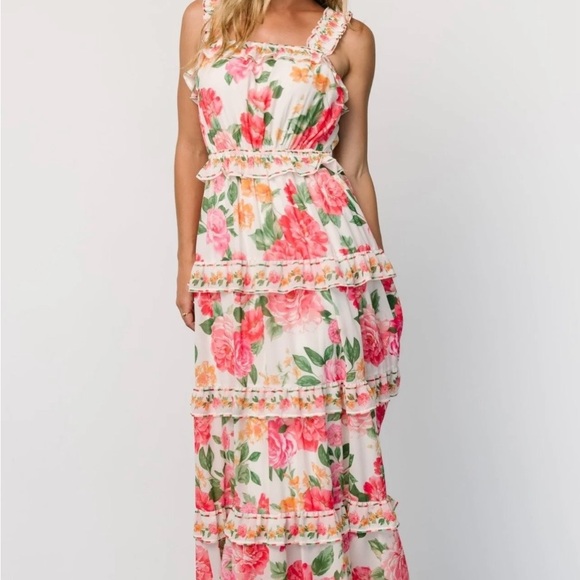 Baltic Born Dresses & Skirts - Floral Ruffled Tiered Maxi Dress - Pink/Green